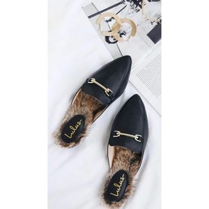 Lulu’s Antonia Black Faux Fur Loafer Slides